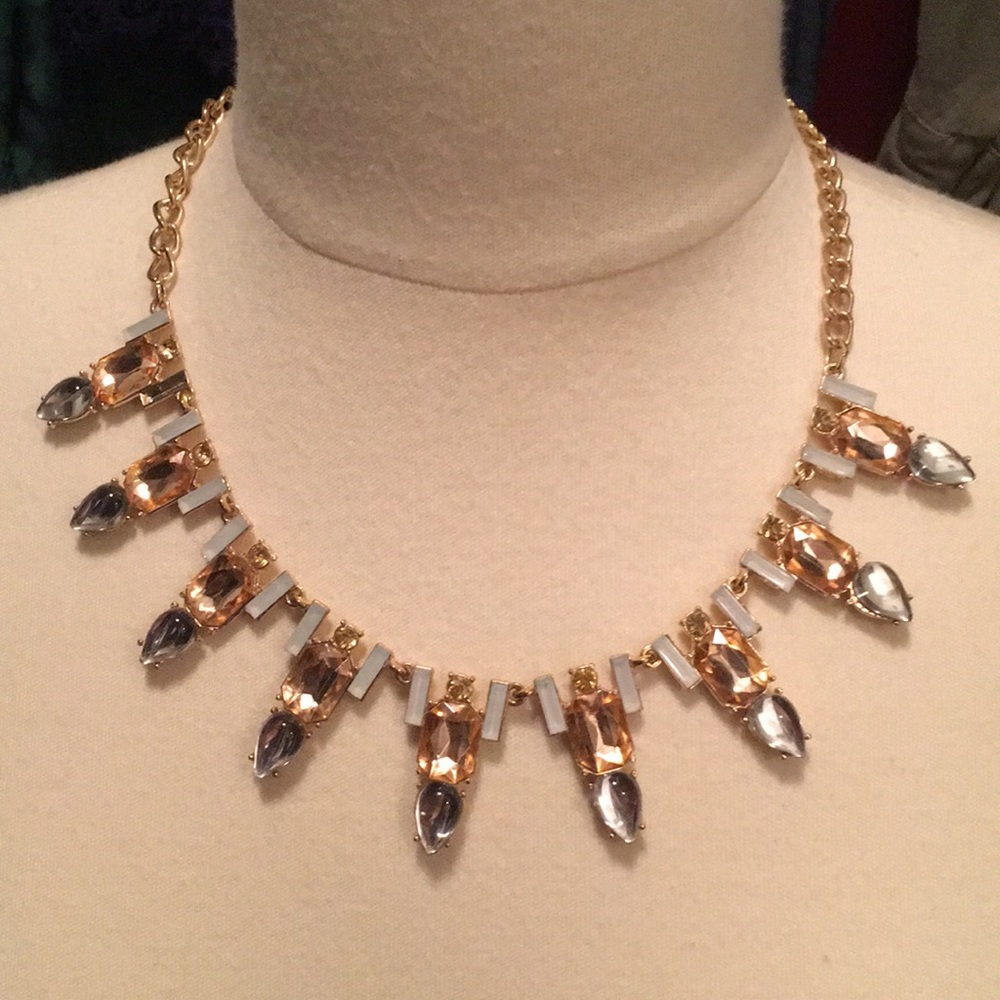 Light blue and peach gem stone necklace